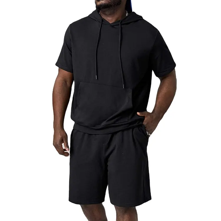 Custom men's short sleeve hoodie shorts suit high quality 100% Organic Cotton hoodies and shorts set tracksuits For men