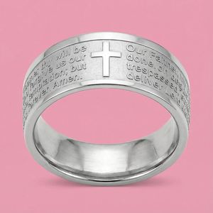 Anillo Religioso Vintage con Cruz Cristiana y Biblia, Anillos de Acero Inoxidable para Pareja, Cruz Cristiana de Acero Titanio con Biblia - Product Image 2
