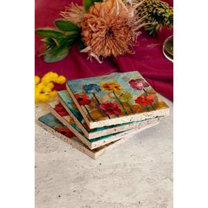 Juego de 7 Posavasos de Piedra con Diseño Flower01, Juego de 4 Piezas - Product Image 3