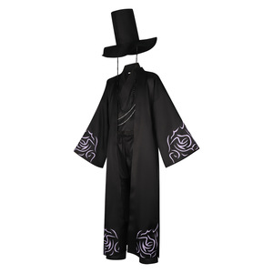 Disfraz de cosplay negro con estampado de rosas moradas, estilo kimono de manga larga para juegos de rol de anime, mayores de 14 años - Product Image 2
