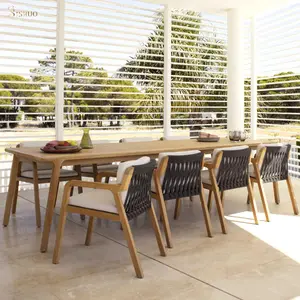 Outdoor teca mesa e cadeira lazer pátio madeira cadeira do rattan Nordic varanda outdoor garden dining table cadeira combinação