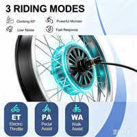 Kit de conversion de moyeu arrière pour vélo électrique avec moteur sans balais 250-3000W pour vélos électriques à pneus larges de 20/24/26 pouces, écran LCD, aluminium