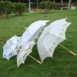 Parapluie en dentelle artisanale, accessoires de danse, parapluie brodé, photographie, mariage, parapluie en coton brodé style princesse européenne avec fleurs au crochet - Product Image 3