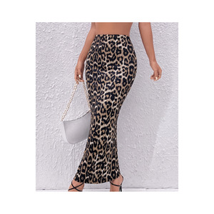 Falda Larga Tipo Lápiz con Estampado de Leopardo y Cintura Alta para Mujer, Tejido Elástico - Product Image 4