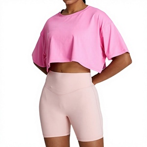 T-shirt court oversize pour femme, couleur unie, respirant, coupe ample, col rond, manches courtes, rose, style printemps-été - Product Image 1