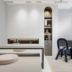 Armoire en bois moderne laquée blanche intégrée, armoire de luxe sur mesure, ensemble de meubles de chambre à coucher, dressing - Product Image 1