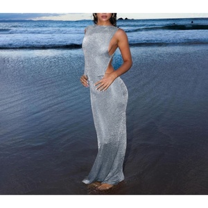 Nouvelles Robes d'été pour femmes en gros, <span class=keywords><strong>Robe</strong></span> longue métallisée fendue, ajustée, sexy, dos nu, découpes latérales, en maille scintillante, de luxe, pour soirées et resorts - Product Image 1