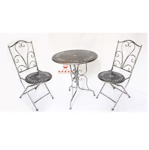 Mobilier d'extérieur en métal argenté Antique, 3 pièces, 1 Table pliable et 2 chaises, service de bistrot