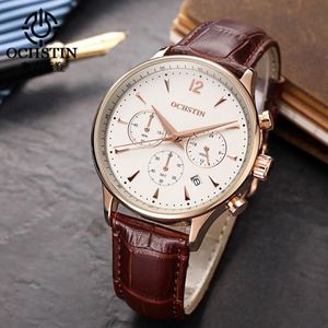 OCHSTIN <span class=keywords><strong>050</strong></span> Orologio da Polso da Uomo al Quarzo Marrone con Marchio Proprio, Cinturino in Pelle a Basso Prezzo, Resistente all'Acqua, Calendario 24 Ore, Orologio Casual - Product Image 3