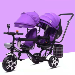 Nuovo Triciclo Doppio per Bambini in Offerta Speciale, Triciclo a 3 Ruote per Fratelli e Sorelle, <span class=keywords><strong>Passeggino</strong></span> per Gemelli - Product Image 4