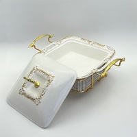 Hochwertiger Goldener Quadratischer 1,2L 1,8L Keramik-Chafing-Dish Servierschale Buffet-Speisenwärmer-Set für Restaurant Hochzeit Party