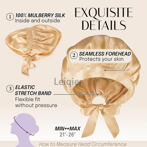 Gorro de Dormir de Seda con Logotipo Personalizado, Gorro de Dormir Grande para Mujer, Gorro de Dormir Natural de Seda, Envolturas de Satén para el Cabello - Product Image 2