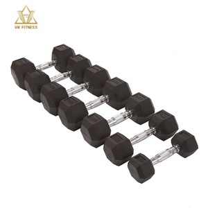 Ensemble d'haltères hexagonales en caoutchouc noir, revêtement caoutchouc, vente en gros, pas cher, poids personnalisés en <span class=keywords><strong>LBS</strong></span>/KG, 10 KG, <span class=keywords><strong>20</strong></span> KG - Product Image 1