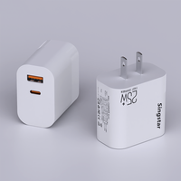 Chargeur mural universel pour téléphone portable A+C 25W, bloc de charge portable 5.1A 2.4A, adaptateur secteur pour iPhone 16 17 Pro Max