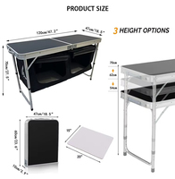Table de camping pliable en aluminium, table de cuisine d'extérieur portable pour pique-nique avec compartiment de rangement