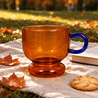 Tasse en verre vintage créative avec poignée en forme de cuillère, 380 ml, en verre borosilicate, ensemble tasse à café et à thé avec soucoupe