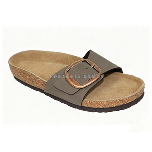 Women Open Toe Wide Strap <b>Slides</b> Sheepskin Upper Light Breathable Cork Outsole Big Buckle Easy on Summer <b>Slippers</b> Leather Lining - Product Image 3