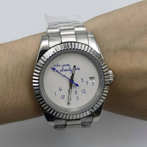 Montres de collection pour hommes en acier inoxydable NH35, style designer, cadran blanc, lunette cannelée, date, pour ceux qui s'en fousent, j'ai déjà le temps de perdre. - Product Image 6