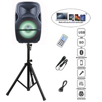 Sistema de Karaoke con Subwoofer de 400W y 15 Pulgadas, Altavoz Inalámbrico BT, Pantalla LCD, Luces LED para Fiestas, Soporte, Micrófono, Batería, Bocina Parlante