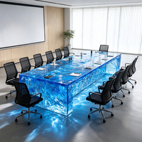 Lampe de table en résine bleue dégradée effet vague d'eau et craquelé, faite à la main, de luxe, moderne, écologique et durable, pour bureau et salle de thé