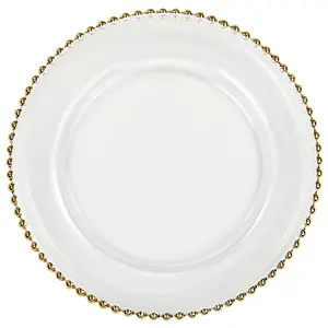 Platos de Cristal con Cuentas Doradas y Borde Metálico para Bodas, Fiestas y Eventos - Product Image 1