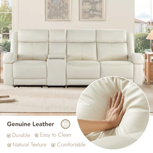 <span class=keywords><strong>Canapé</strong></span> inclinable <span class=keywords><strong>électrique</strong></span> 3 places en cuir véritable avec console de rangement, appuie-tête <span class=keywords><strong>électrique</strong></span> et ports USB - Product Image 3
