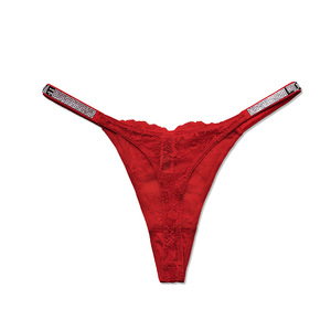 Hot Sexy Red Lace Tanga Panty para sexo <span class=keywords><strong>Glitter</strong></span> G <span class=keywords><strong>String</strong></span> Tanga transparente Bragas de diamantes de imitación para mujer - Product Image 4
