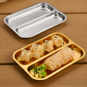 Piatto da portata commerciale in acciaio inossidabile 304 stile coreano con scomparti per snack, ideale per pollo fritto, dim sum e contorni - Product Image 3