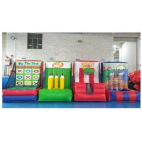 Jeux de carnaval interactifs 4 en 1 Jeu de tir au basket-ball gonflable Grand crayon Corne de taureau Tic Tac Toe Lancer d'anneaux