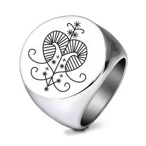 R045 Voodoo Veve simboli Sigil Charm gioielli Vodou <span class=keywords><strong>Lwa</strong></span> Loa Talisman gioielli amuleto Laser inciso in acciaio inossidabile anelli - Product Image 5