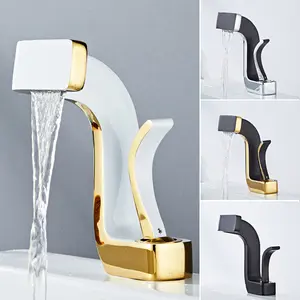 Bathroom Faucet Brass Gold White Bathroom Basin Faucet Cold And Hot Water Mixer Sink Tap Deck Mounted Black Gold Tap