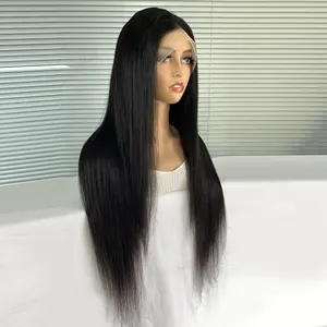 Ready To Ship Natural Color 150% Density Silk Straight Virgin Human Hair 13x4 Transparent Lace Front Wigs For Black Women