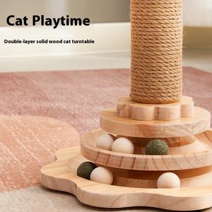 4in1 Cat Scratcher Árvore Madeira + Sisal Cat Tree Prego-Afiar os Dentes-Limpeza Jogável Durável Não-Descamação Resistente Brinquedo Do Gato Interior - Product Image 3