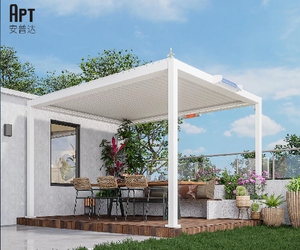 Kit de Pergola en Aluminium Écologique 12x20 pieds à Assemblage Facile DIY, Toit à Lames Motorisé Étanche, Abri Extérieur Naturel avec Porte - Product Image 1