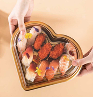 Hartvormige Wegwerp Sushi Doos Met Deksels Halen Sushi Dienblad Fruit Cake Dessert Drager Container Goud
