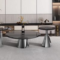 Table basse moderne minimaliste ronde en acier inoxydable argenté-blanc avec plateau en verre trempé pour salon et mobilier de maison