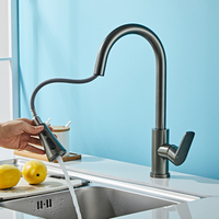 Robinet de cuisine gris moderne avec douchette extractible Robinet d'eau en aluminium et mitigeur de cuisine chaud et froid Robinets d'évier