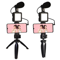 Microphone à condensateur avec trépied et éclairage LED pour caméra photo et vidéo professionnelle, téléphone pour interview, enregistrement en direct, YouTube