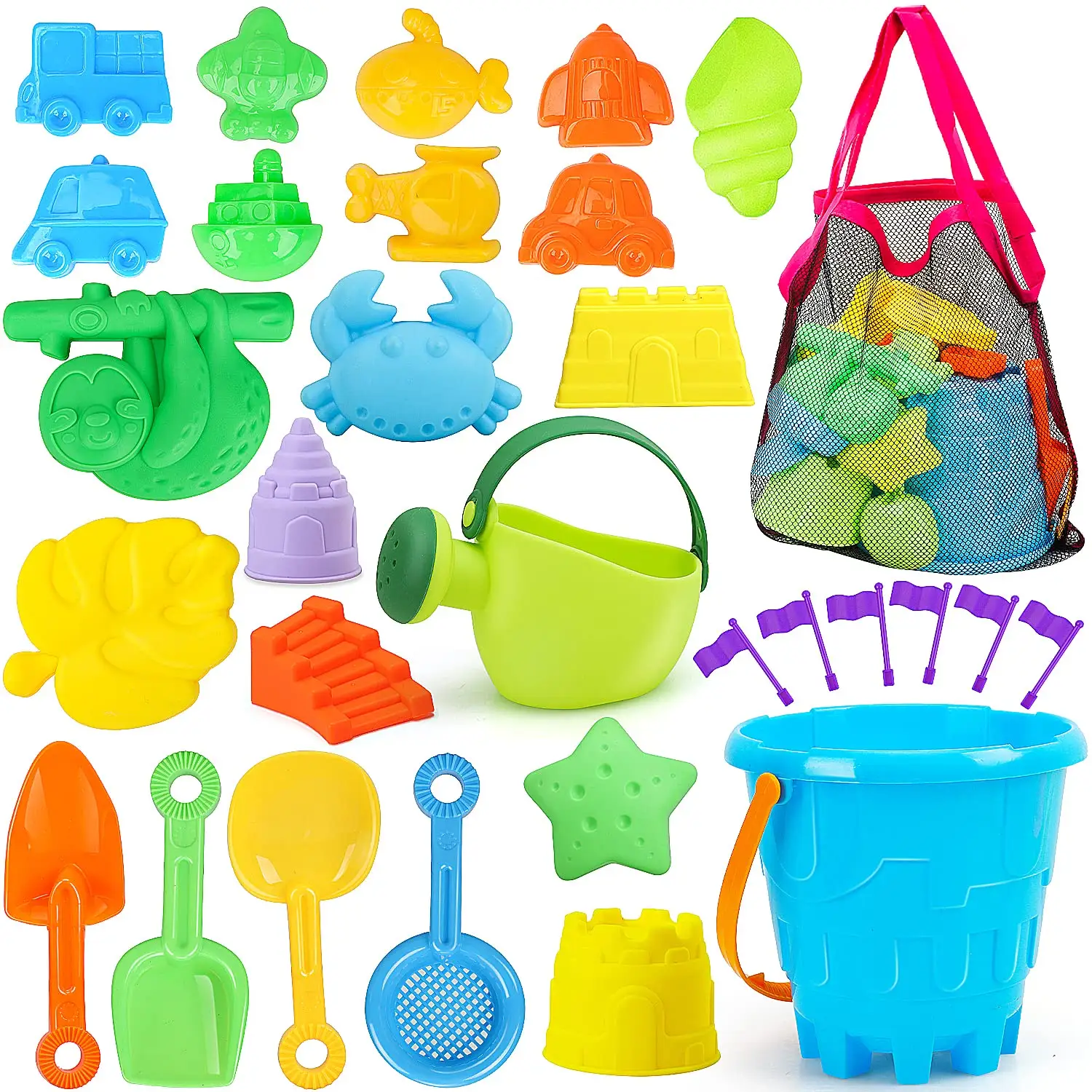 Jouets Life 37 pièces en plastique, seau Portable, château, Kit de jeu de sable, moule à neige, jouets de plage pour enfants avec pelles (uniquement pour les clients américains)