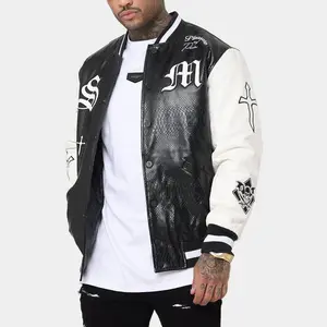 OEM Custom Embroidery Logo Crocodile Leather Baseball Bomber Leather Men's Varsity Jacket