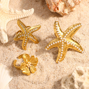 Bague étoile de mer plaquée or 18 carats, sertie pavé, réglable, pour femme, bijoux style plage - Product Image 3