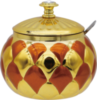 Sucrier en acier inoxydable bicolore or et argent avec cuillère, pot à sucre décoratif de style arabe de luxe pour le service du café et du thé