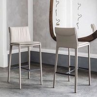 Tabouret de bar réglable en cuir véritable et acier inoxydable, style italien de luxe léger, moderne et minimaliste, pour la maison et l'extérieur