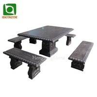 Table et chaises en pierre pour jardin, Sculpture en marbre noir de Style chinois