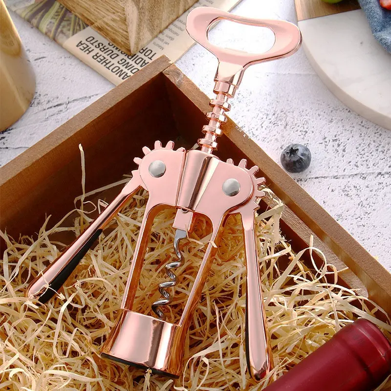 Rose Gold Wine Opener Zinc alloy Bottle Opener for all cork stoppered Kitchen Tool Wing Corkscrew opener