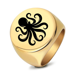 Bague Octopus 22MM Ronde en Or, Bijou de Mode pour Homme, Cadeau - Product Image 1