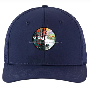Casquette de baseball unisexe bleu marine à 6 panneaux avec motif d'arbre circulaire peint à la main, ajustée, en maille respirante, pour l'été, style décontracté - Product Image 1