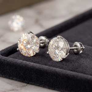 Boucles d'oreilles clous en diamant de laboratoire taille brillant rond, or massif 14K plaqué rhodium, bijoux de luxe pour fiançailles, cadeau unisexe - Product Image 2