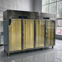 Réfrigérateur commercial à double température, 4 portes, grande capacité, en acier inoxydable, pour la présentation de viandes, avec affichage numérique de la température