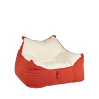 Promotion 2026 : Fauteuil de relaxation bicolore orange et blanc avec pompons et ottoman pour salon et chambre